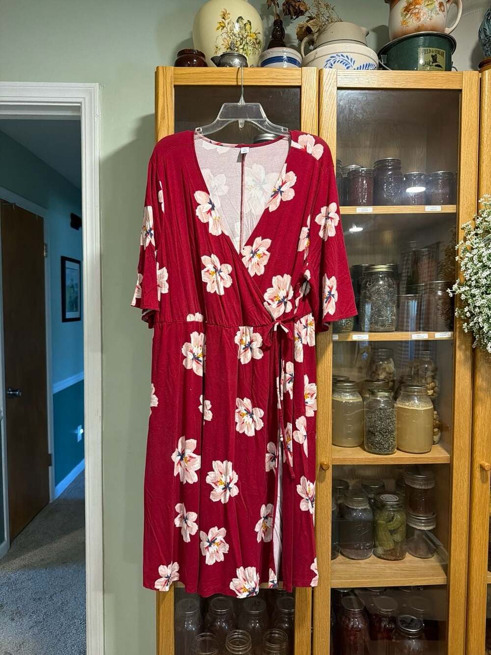 Old Navy Plus Size 2X Red Floral Faux-Wrap Jersey Midi Dress